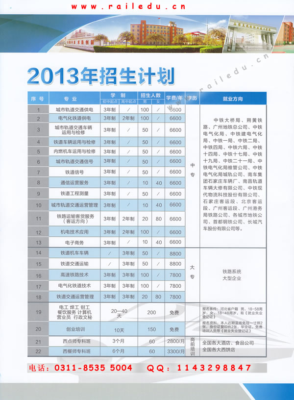 石家莊鐵路技校招生簡章 石家莊鐵路技校2013年秋季招生簡章圖 學(xué)校圖片 第3張